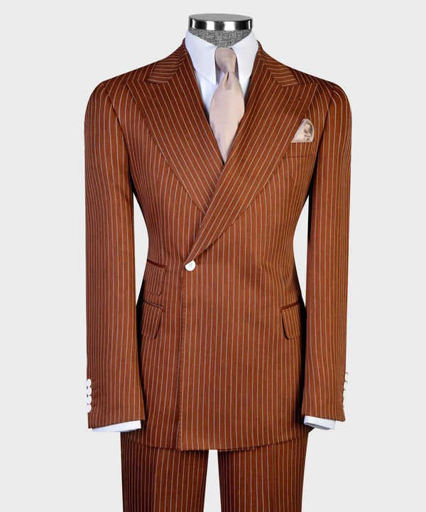 Brown Pinstripe Double-Breasted Peak Lapel Suit