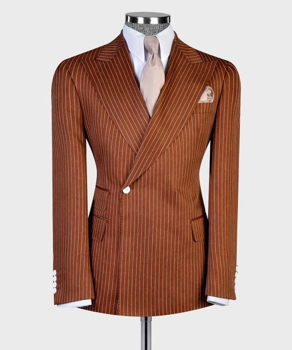Brown Pinstripe Double-Breasted Peak Lapel Suit