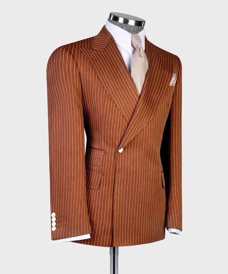 Brown Pinstripe Double-Breasted Peak Lapel Suit