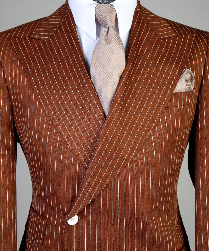 Brown Pinstripe Double-Breasted Peak Lapel Suit