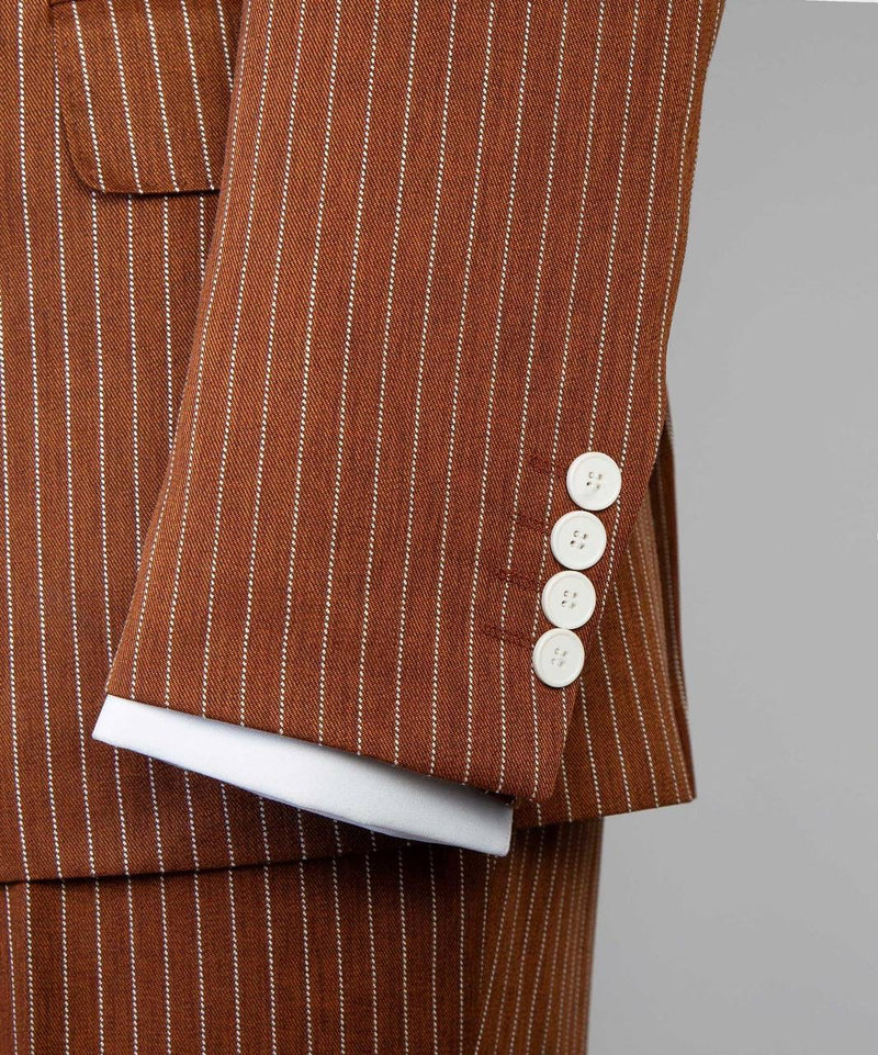 Brown Pinstripe Double-Breasted Peak Lapel Suit
