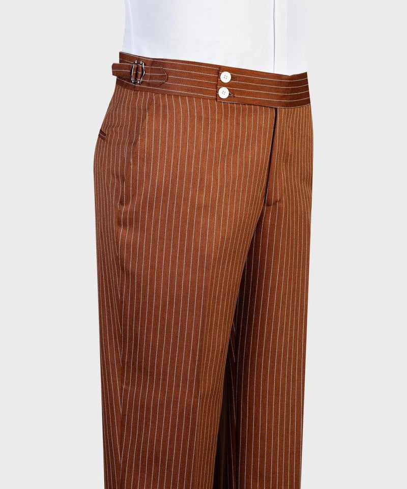 Brown Pinstripe Double-Breasted Peak Lapel Suit
