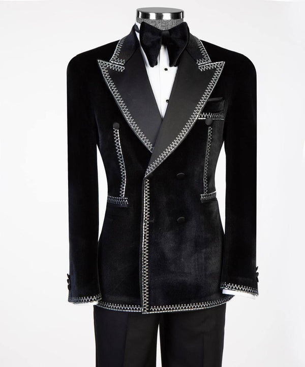Black Velvet Double-Breasted Peak Lapel Tuxedo