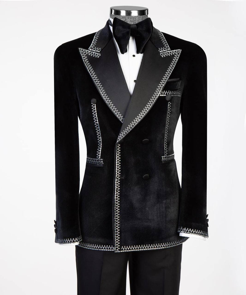 Black Velvet Double-Breasted Peak Lapel Tuxedo