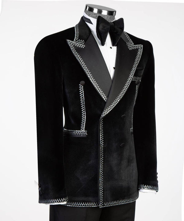 Black Velvet Double-Breasted Peak Lapel Tuxedo