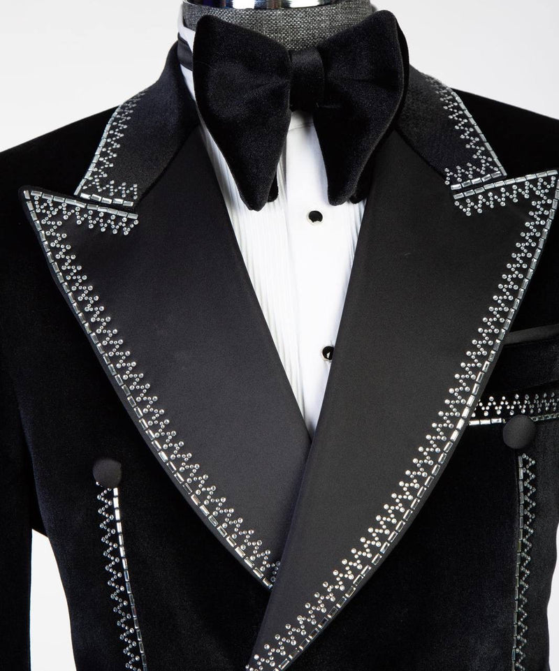 Black Velvet Double-Breasted Peak Lapel Tuxedo
