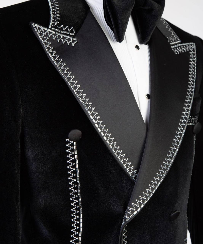 Black Velvet Double-Breasted Peak Lapel Tuxedo