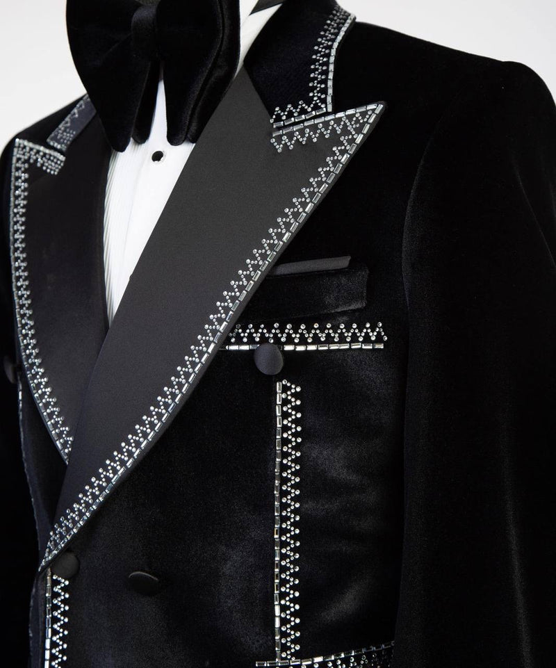 Black Velvet Double-Breasted Peak Lapel Tuxedo
