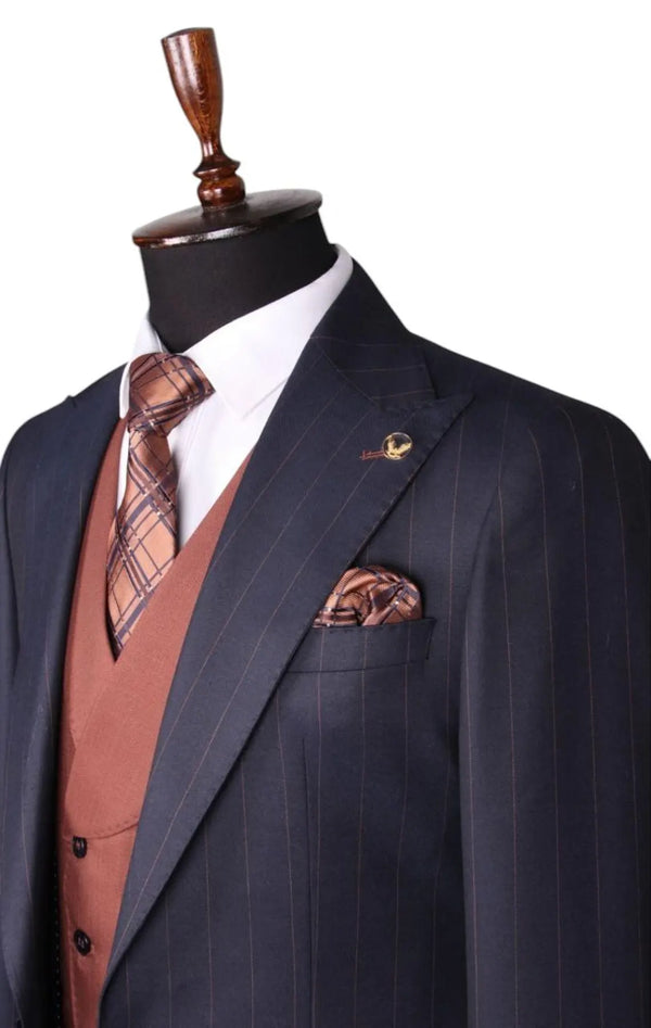 Navy Pinstripe Three-Piece Suit 