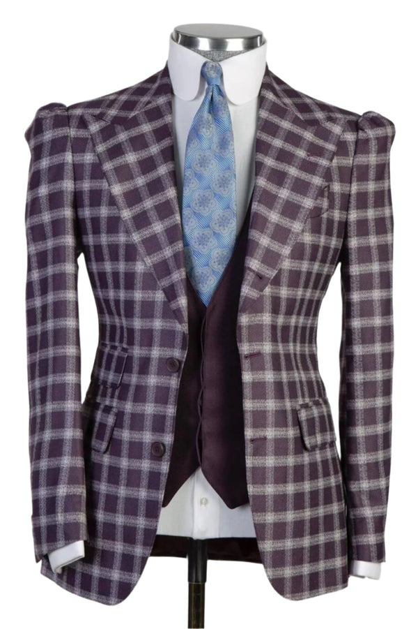 Burgundy Three-Piece Windowpane Suit 