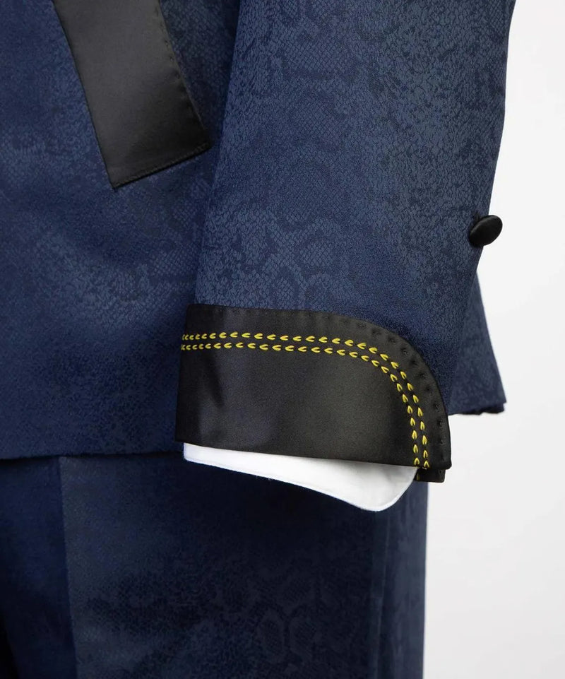 Deluxe Navy Three-Piece Embroidered Tuxedo Suit
