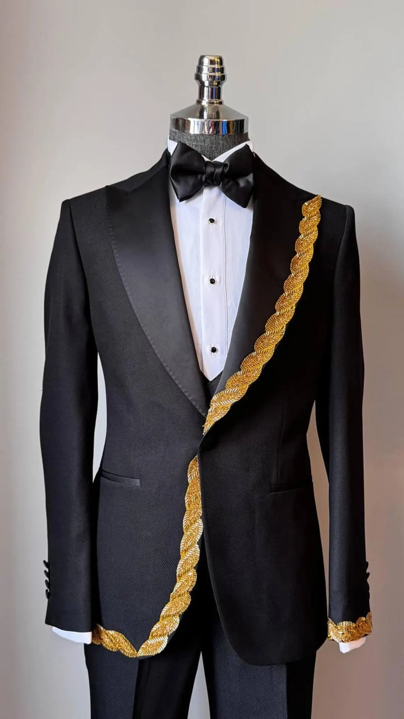 Deluxe Black and Gold Embroidered Tuxedo