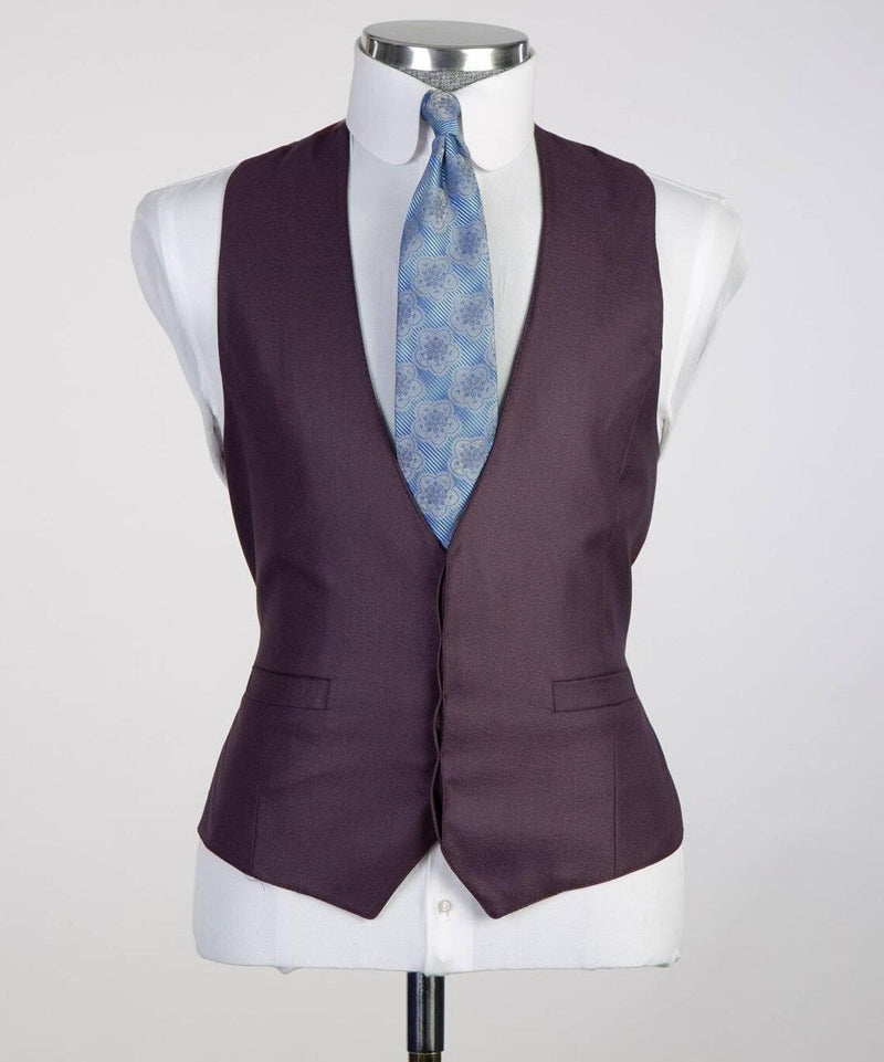 Burgundy Three-Piece Windowpane Suit 
