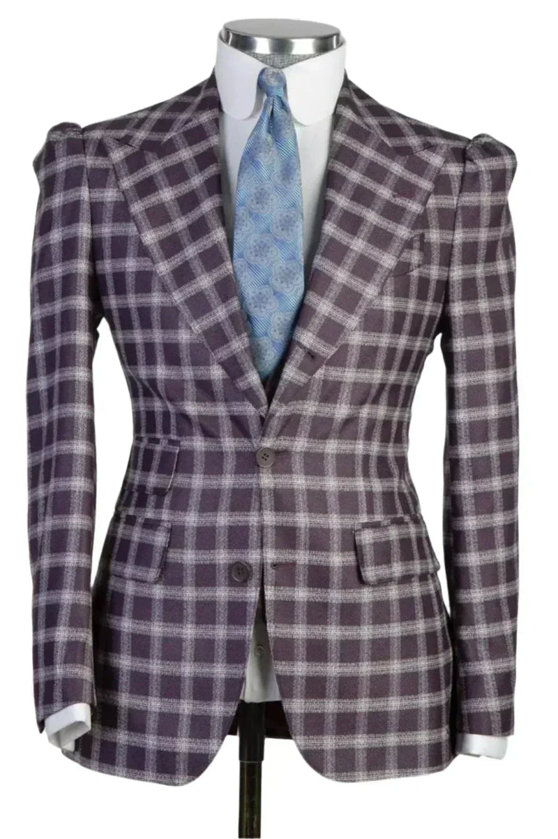 Burgundy Three-Piece Windowpane Suit 
