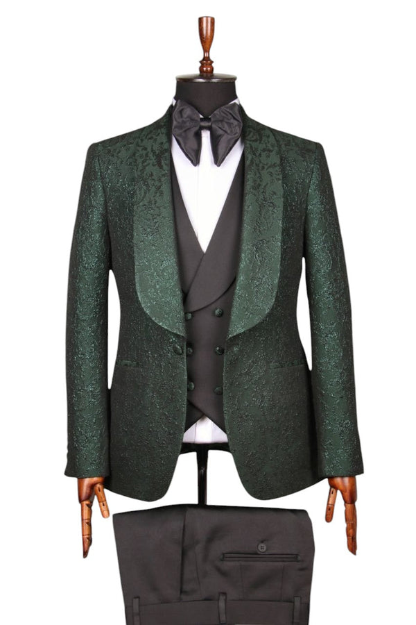 Emerald Green Jacquard 3-Piece Tuxedo Set