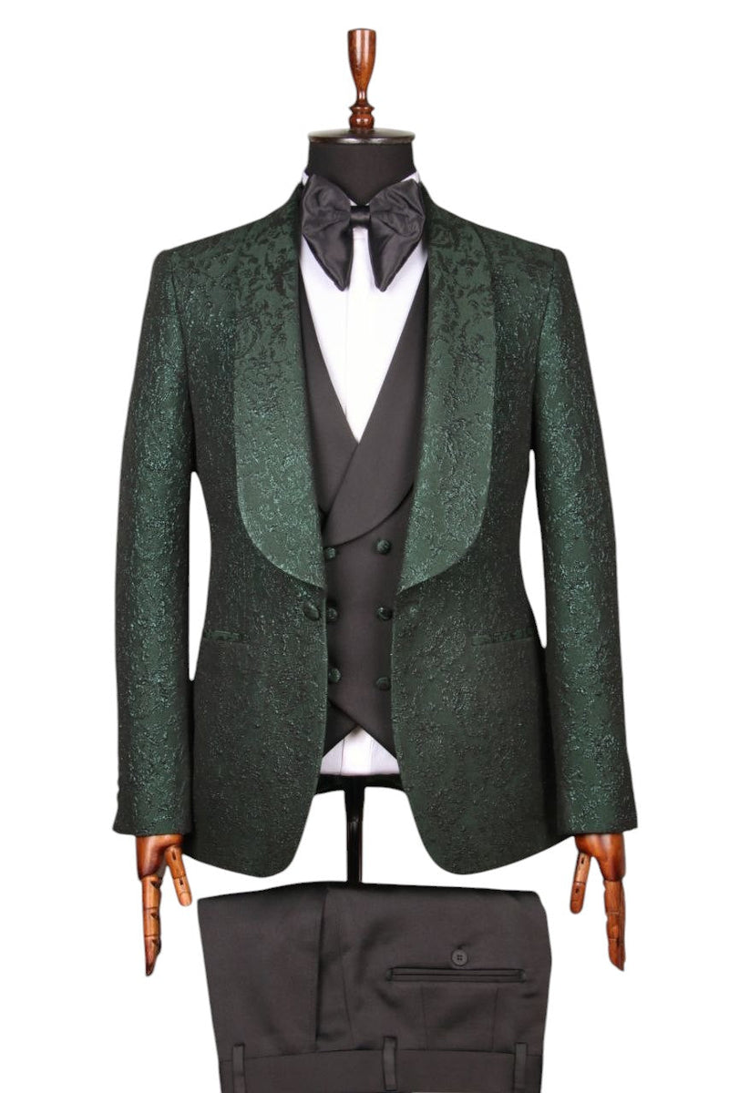 Emerald Green Jacquard 3-Piece Tuxedo Set