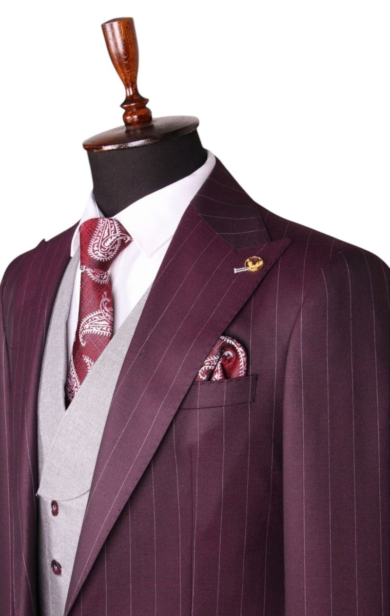 Burgundy Pinstripe Three-Piece Suit