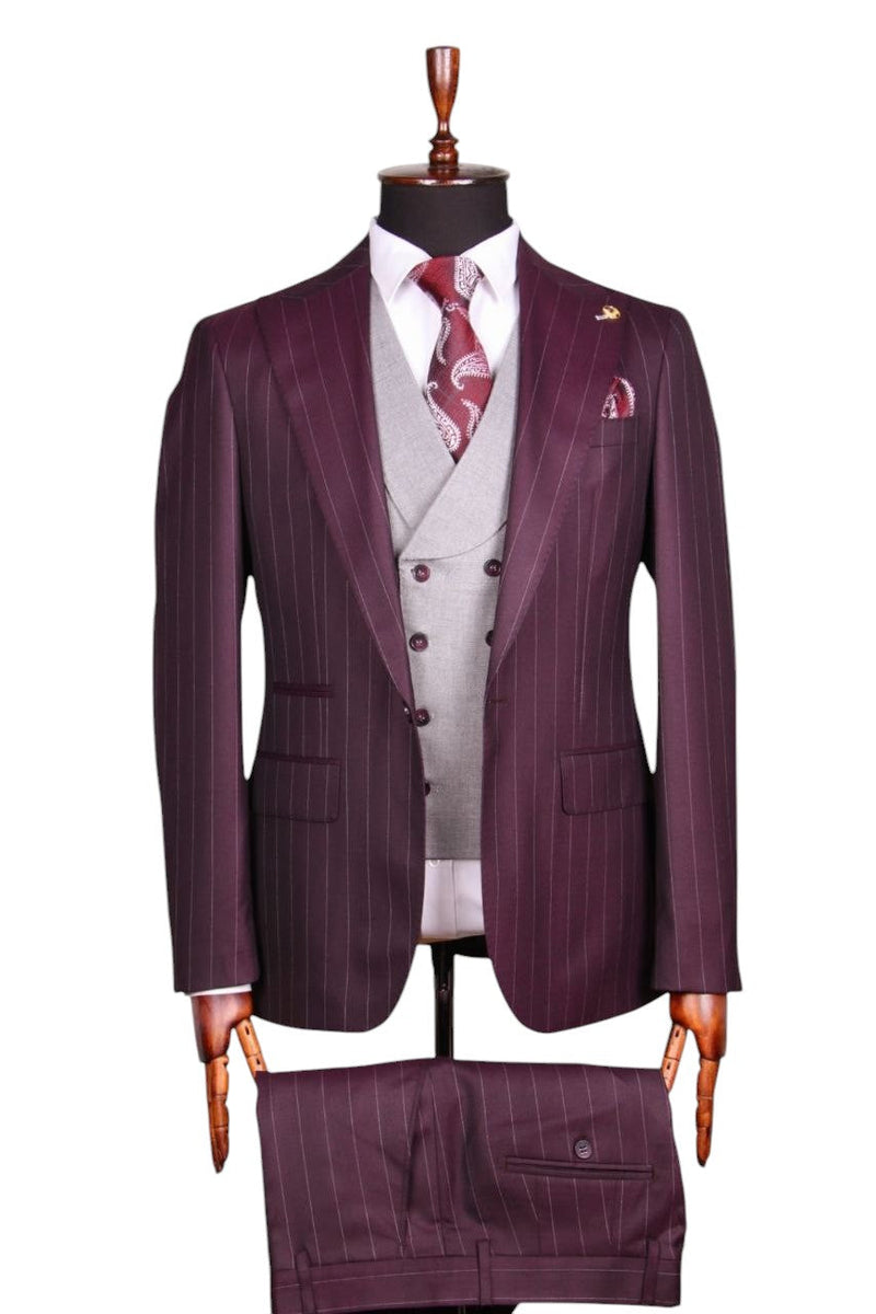 Burgundy Pinstripe Three-Piece Suit