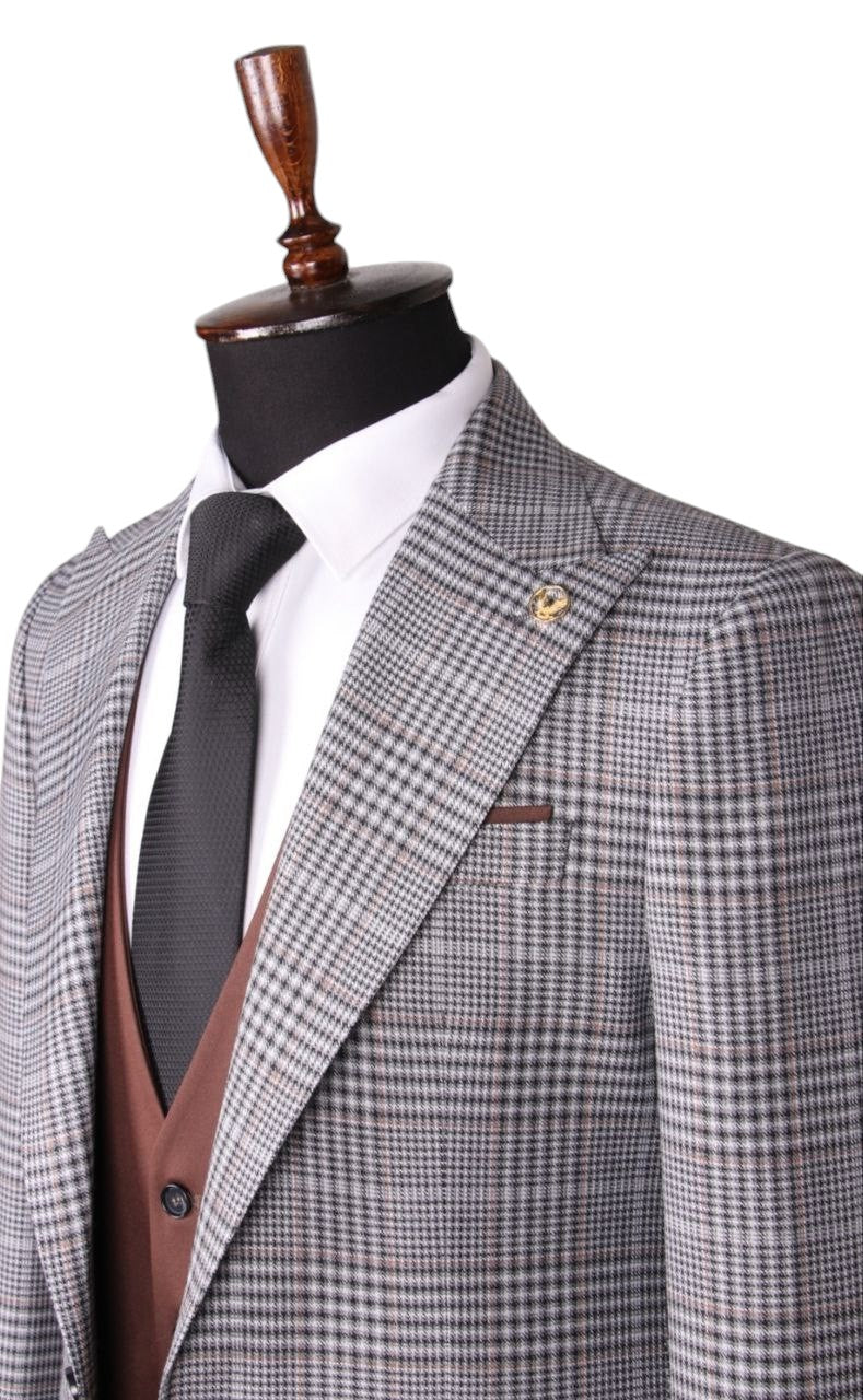 Gray Plaid Three-Piece Suit