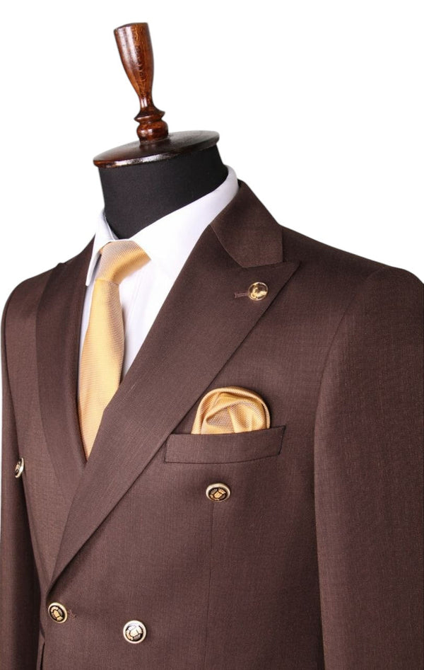Elegant Brown Double-Breasted Suit