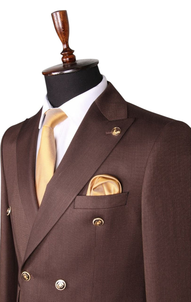 Elegant Brown Double-Breasted Suit