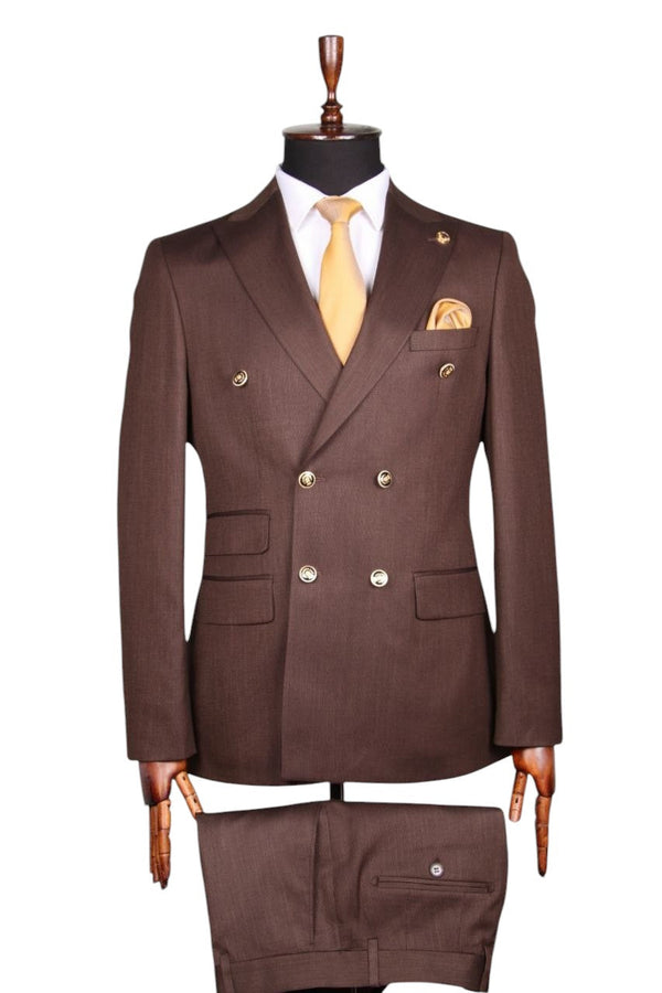 Elegant Brown Double-Breasted Suit