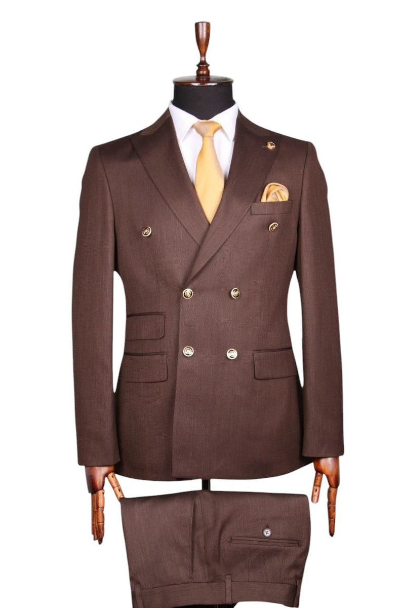 Elegant Brown Double-Breasted Suit