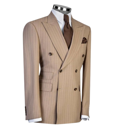 Elegant Beige Pinstripe Double-Breasted Suit