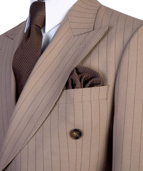 Elegant Beige Pinstripe Double-Breasted Suit