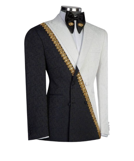Statement Black & White Split Tuxedo with Gold Trim