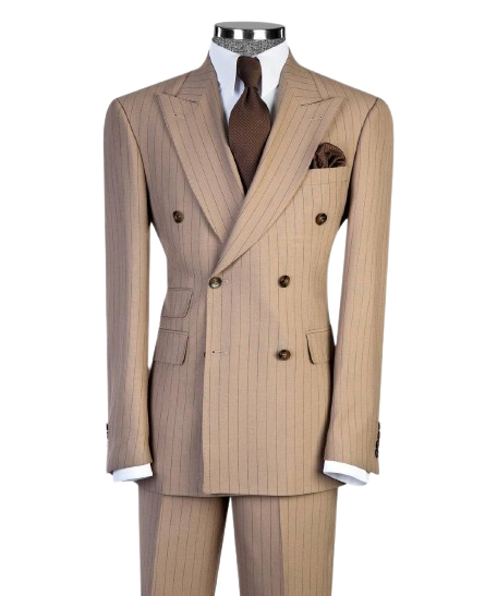 Elegant Beige Pinstripe Double-Breasted Suit