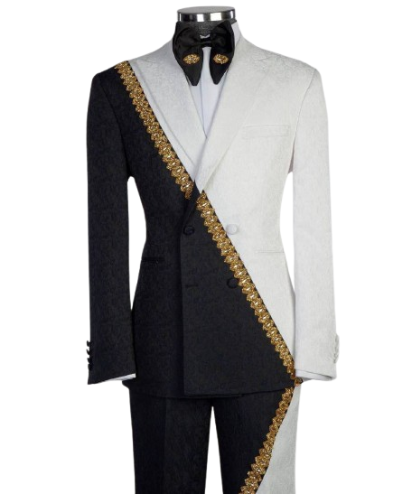 Statement Black & White Split Tuxedo with Gold Trim