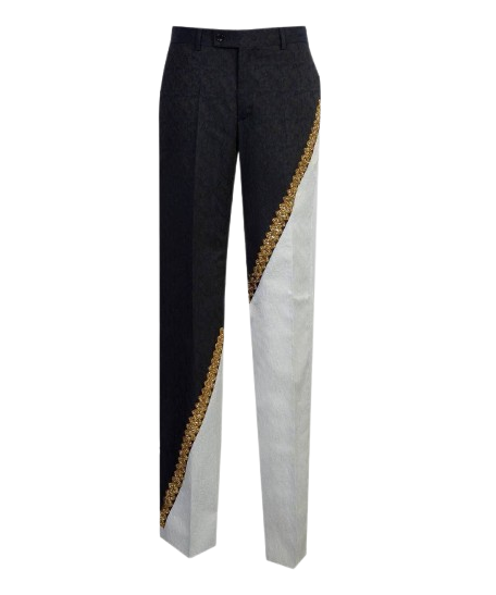 Statement Black & White Split Tuxedo with Gold Trim