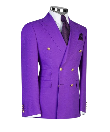 Bold Purple Double-Breasted Suit with Gold Buttons