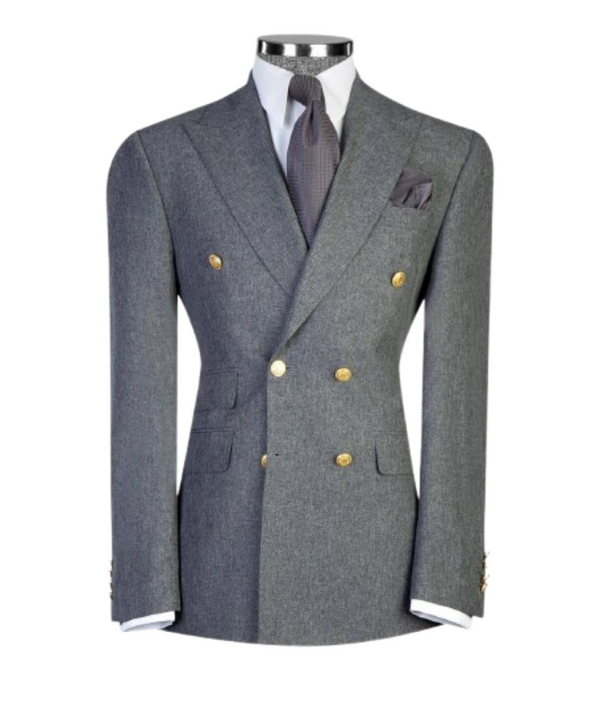 Gray Double-Breasted European Suit