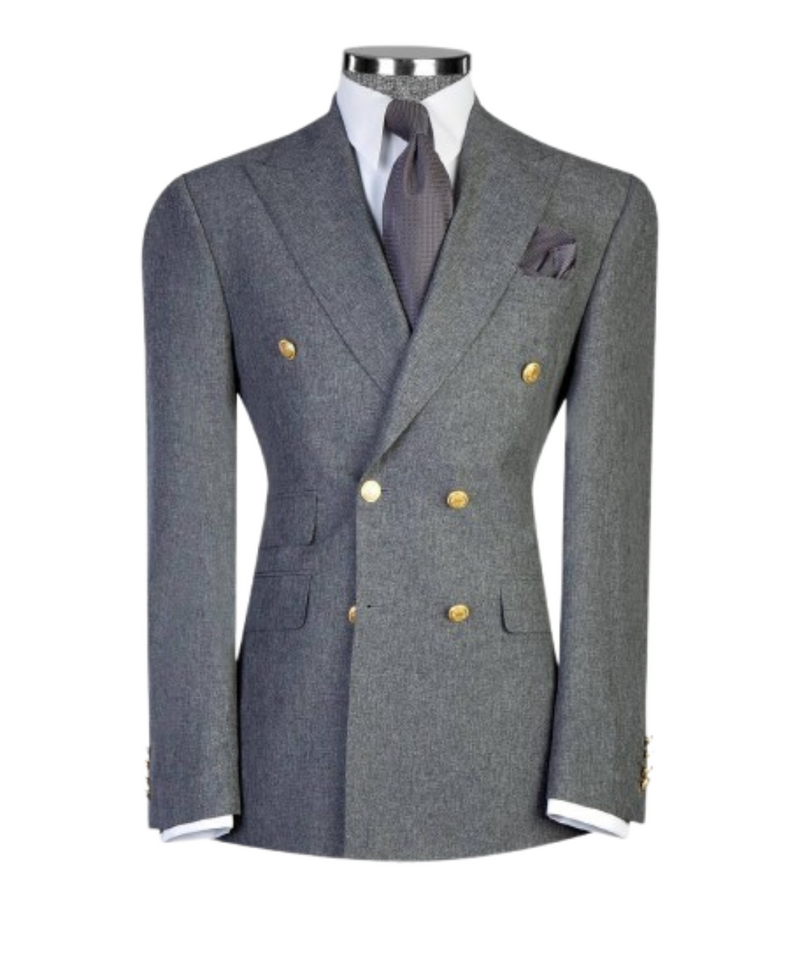 Gray Double-Breasted European Suit