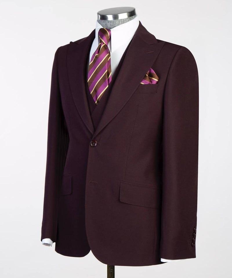 Elegant Burgundy Three-Piece Suit