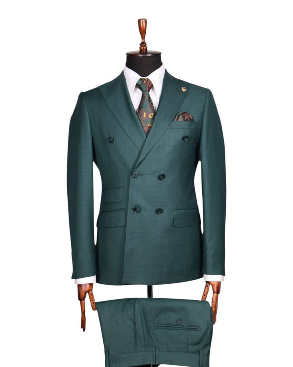 Emerald Green Double-Breasted European Suit