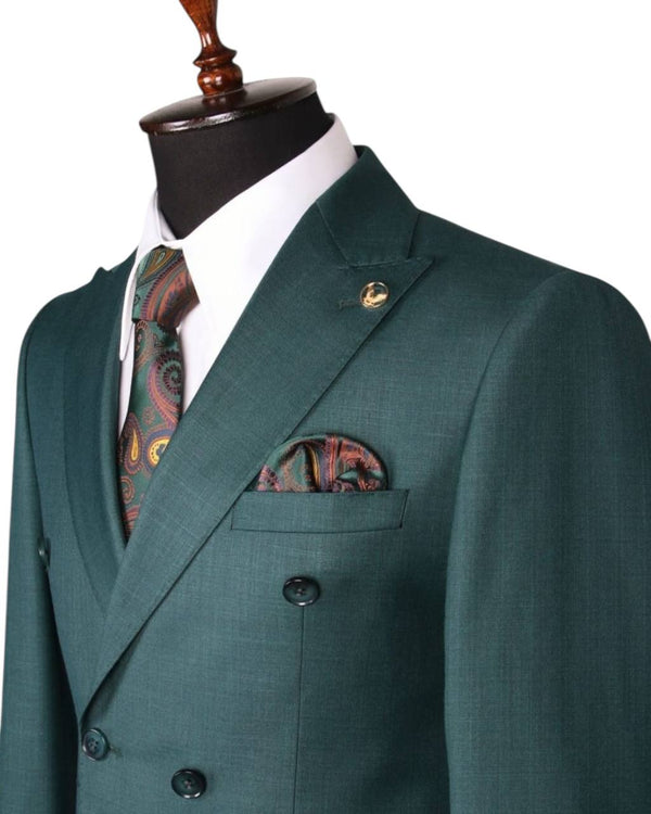 Emerald Green Double-Breasted European Suit