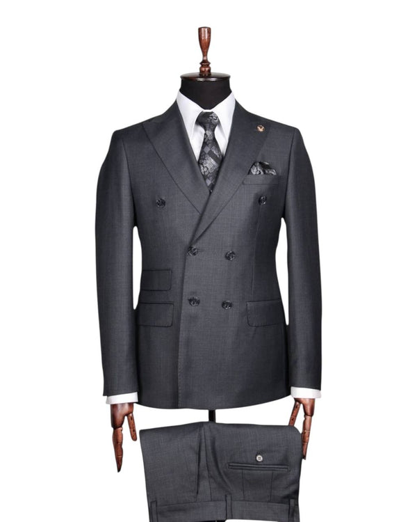 Executive Charcoal Grey Double-Breasted Suit