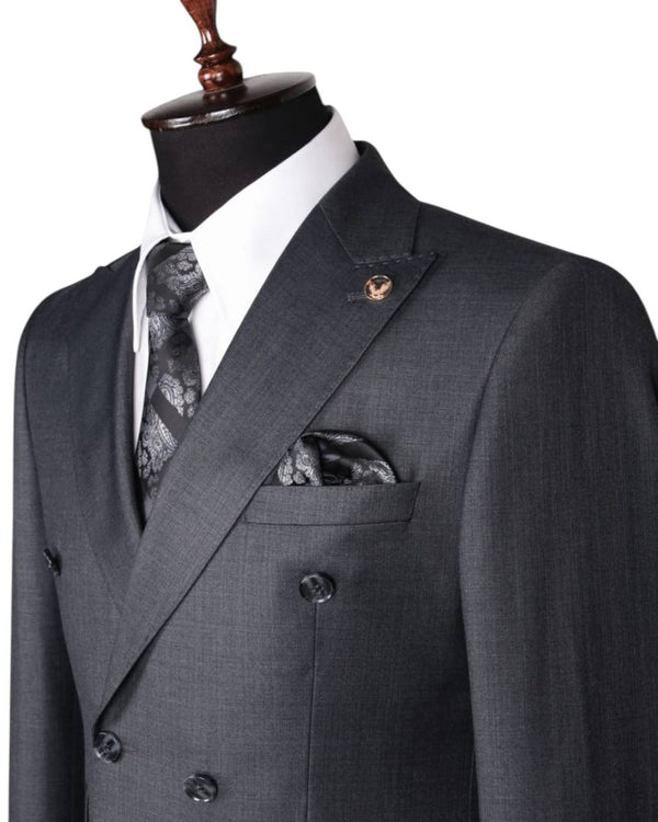 Executive Charcoal Grey Double-Breasted Suit