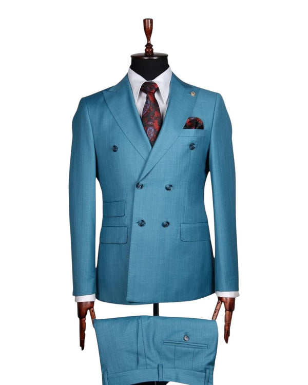 Men’s Sky Blue Modern Double-Breasted Suit
