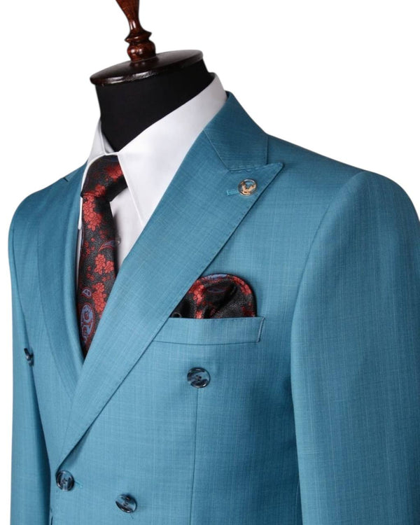 Men’s Sky Blue Modern Double-Breasted Suit