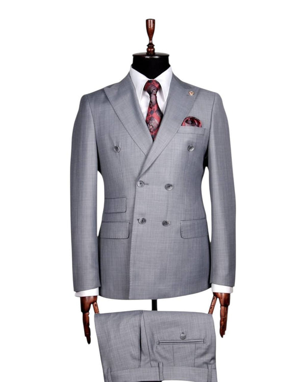 Men’s Light Grey Double-Breasted Classic Suit