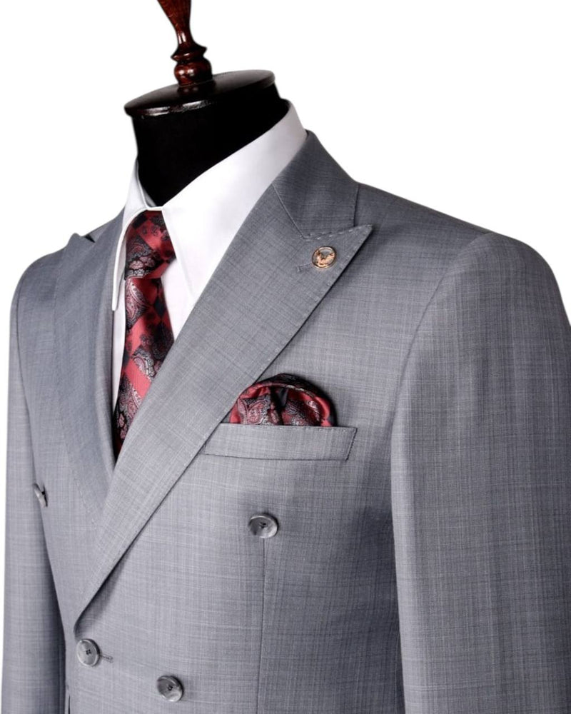 Men’s Light Grey Double-Breasted Classic Suit