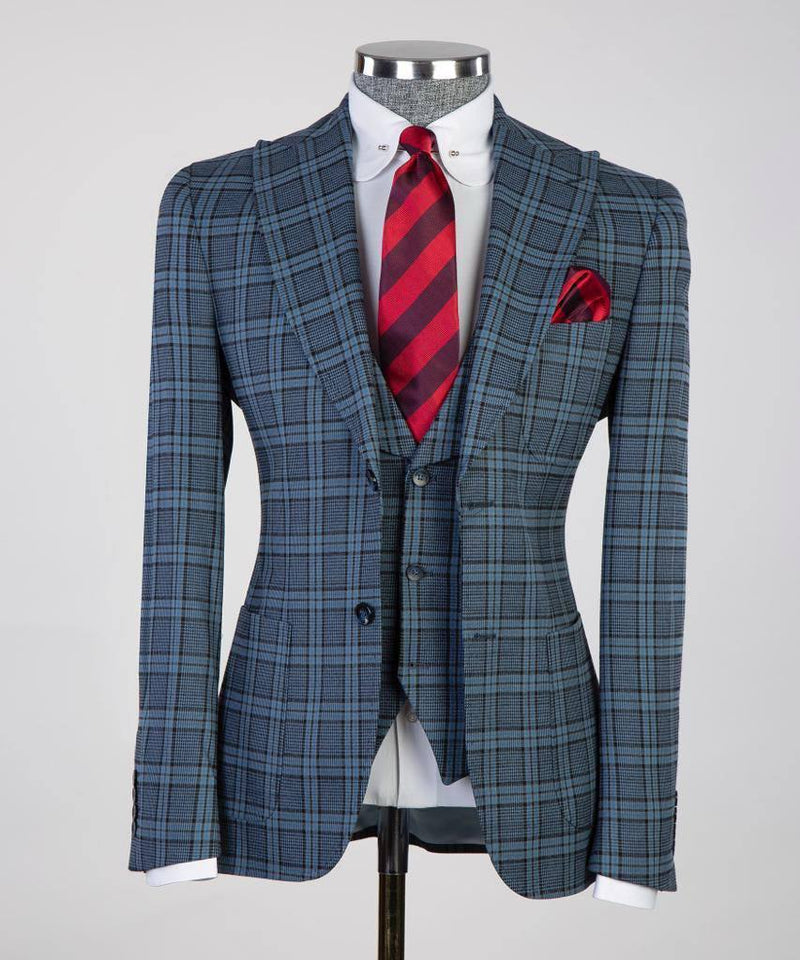 Blue Plaid Three-Piece Suit
