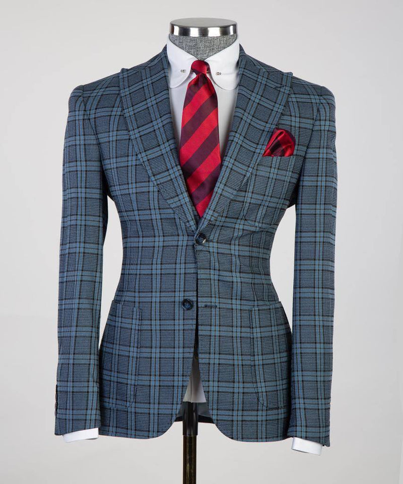 Blue Plaid Three-Piece Suit