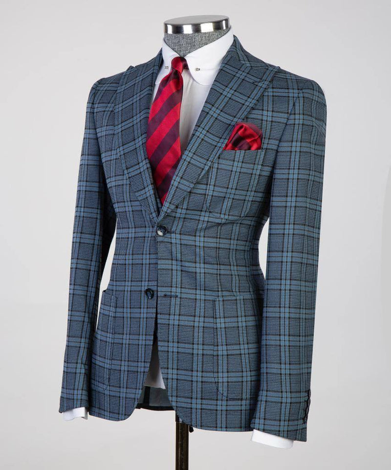 Blue Plaid Three-Piece Suit