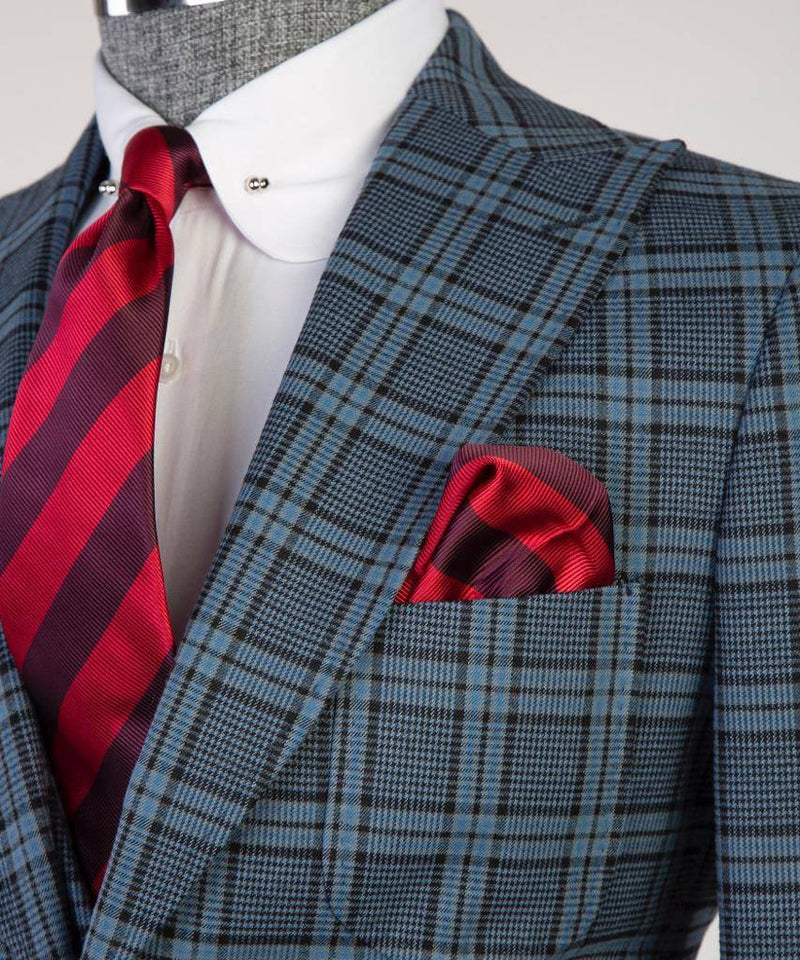 Blue Plaid Three-Piece Suit