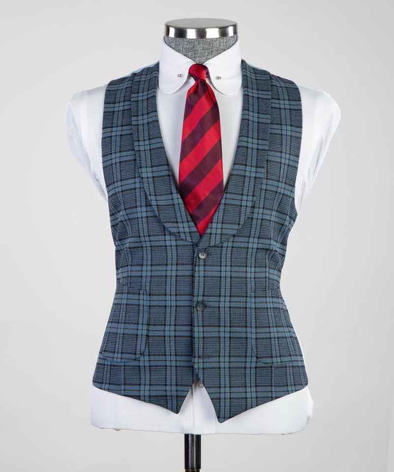 Blue Plaid Three-Piece Suit